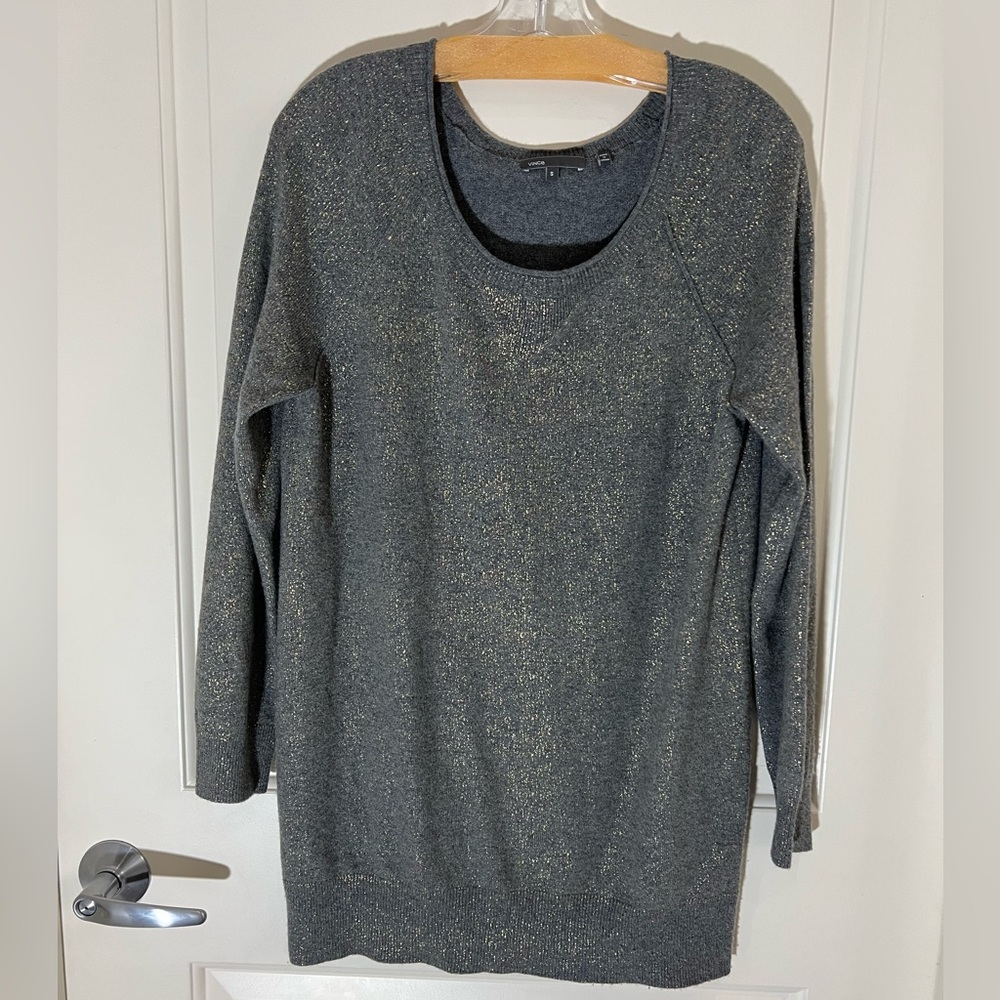 Vince 100% Cashmere Gray with Gold Thread Accent Sweater